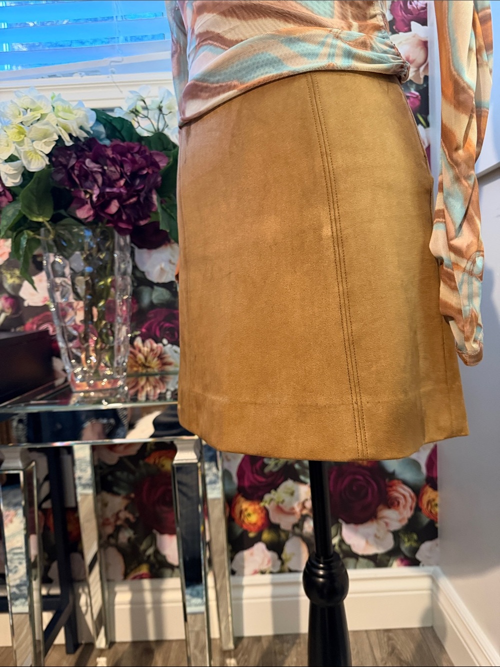 Babaton Tan Suede Mini Skirt